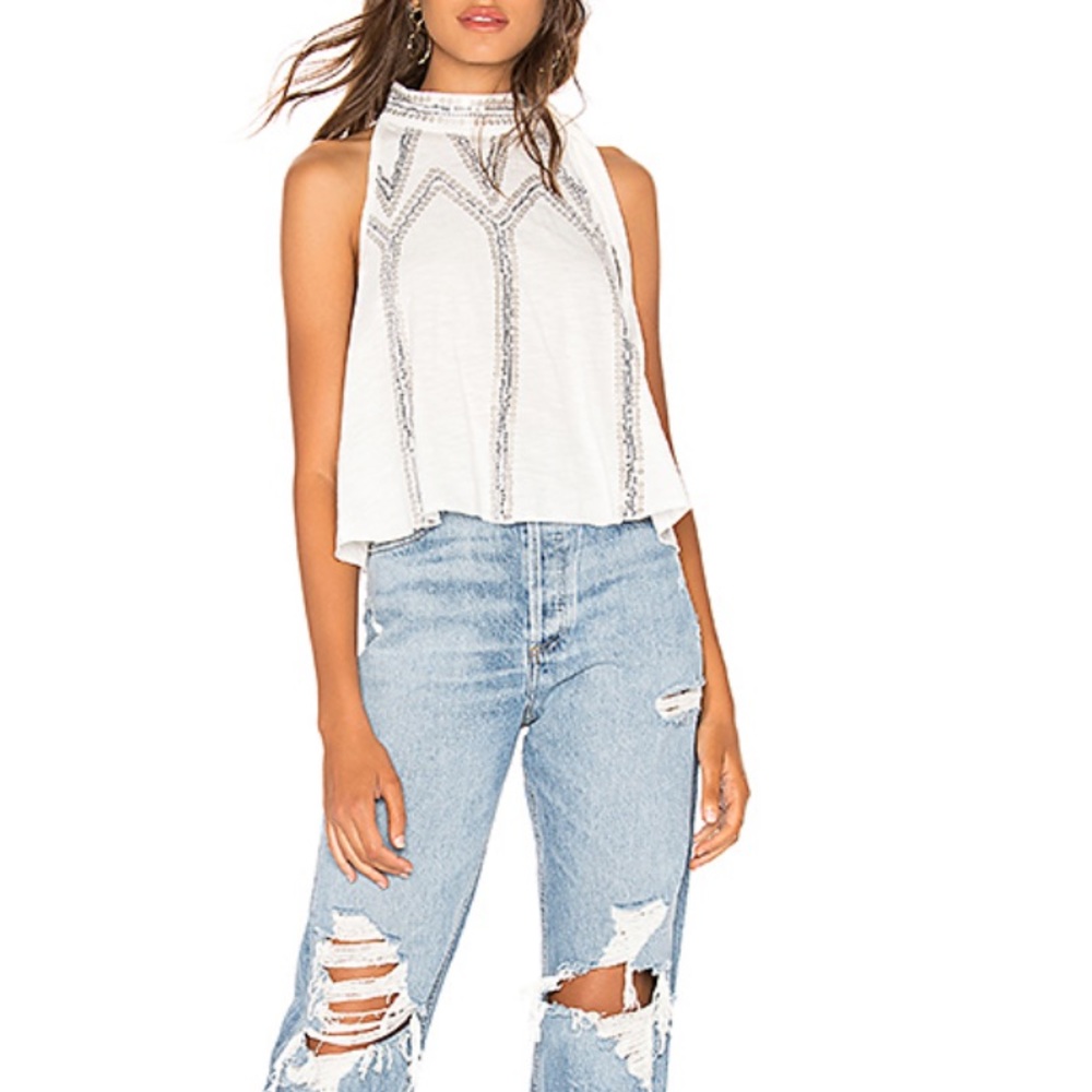 SALE Free People Glitter City Tie Neck Blouse